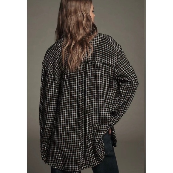 Anthropologie Pilcro Hadley Oversized Plaid Button Up Shirt Womens Medium Black - Picture 2 of 11